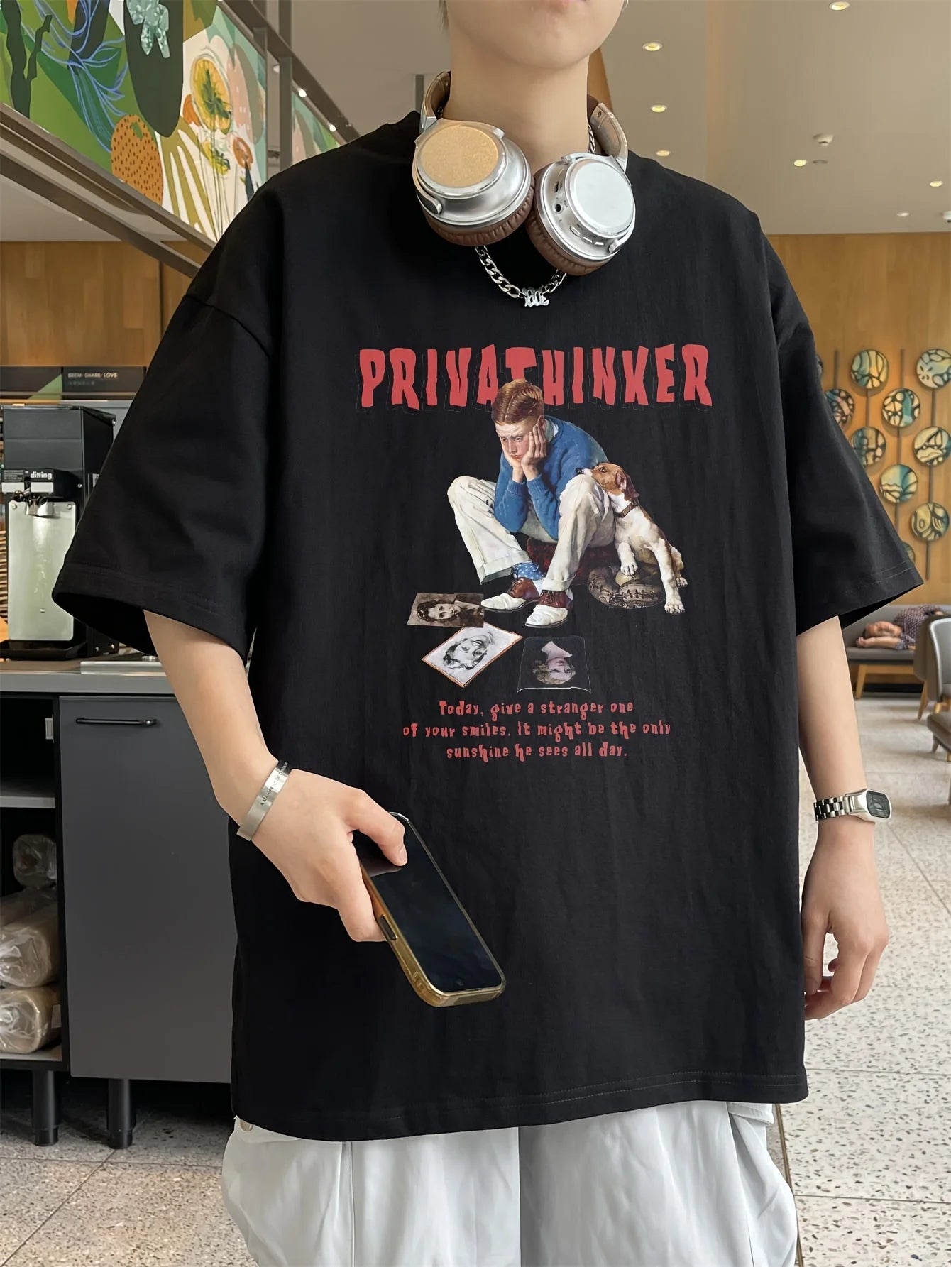 PRIVATINKER Graphic Men's T-Shirt - Casual Black Cotton Tee with White Lettering, Short Sleeves, Round Neck