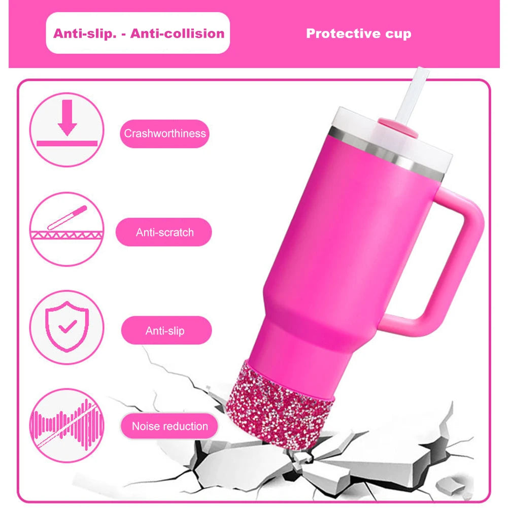 Diamond Bling Silicone Boot Wear Resistant Water Bottle Boot Sleeve Anti-Slip Water Bottles Bottom Sleeve for Stanley Cup 40oz