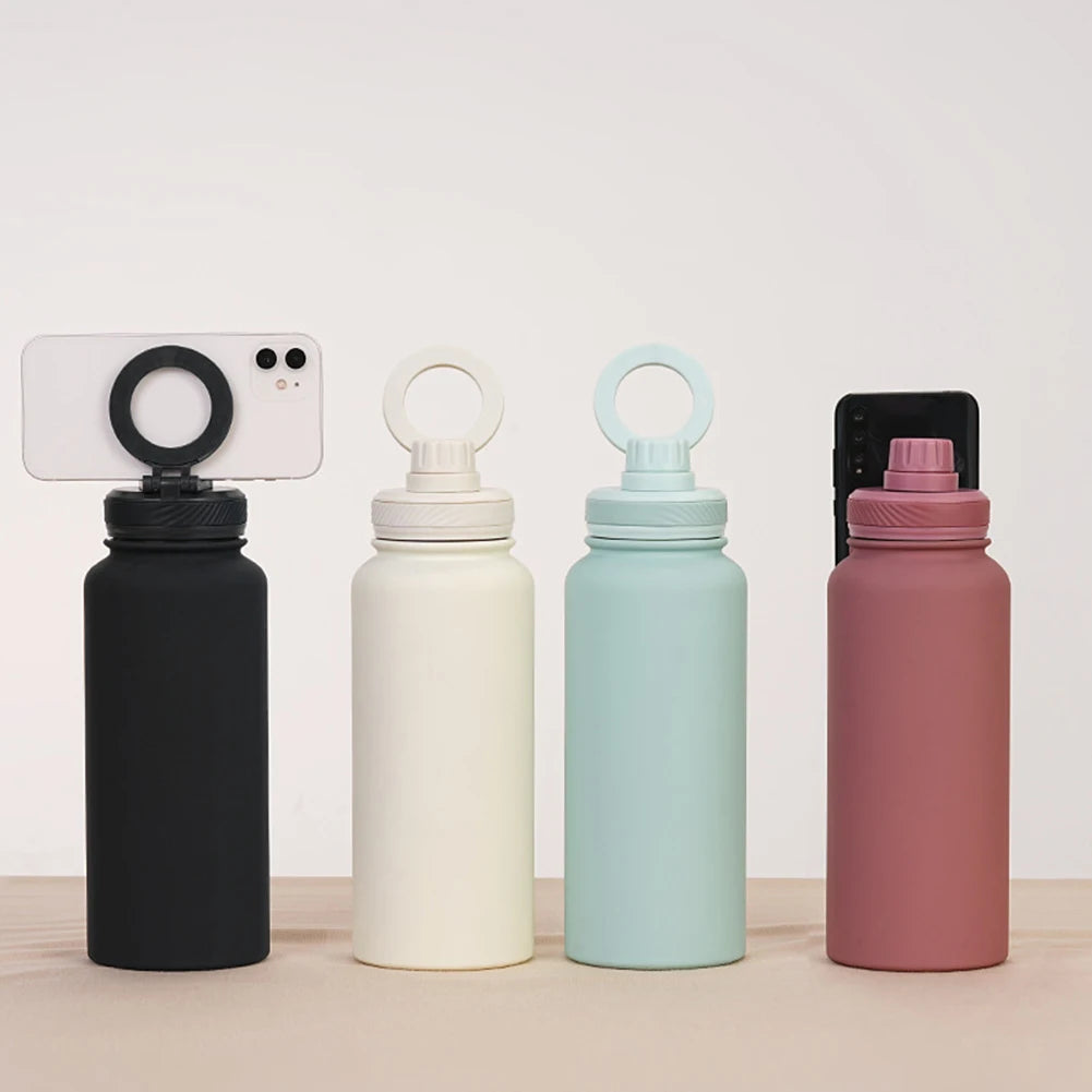 Double Vacuum Insulated Bottle Lid with Phone Holder Sports Water Bottle Lid Leak Proof Insulated Bottle Lid for Outdoor Sports