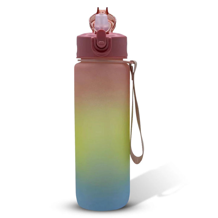 1L Motivational Gradient Fitness Water Bottle Removable Strainer Leak-proof Plastic Drink Cup Fitness Pink Blue