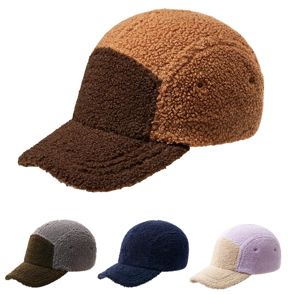 New Winter Men Women Baseball Cap Men Artificial Lamb Wool Duck Tongue Hats Warm Hat Solid Tide Warm Plush Cap