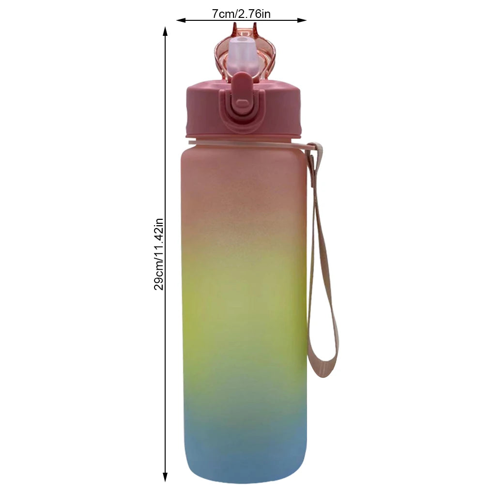 1L Motivational Fitness Water Bottle Removable Leak-proof Plastic Drink Cup Holder Fitness Office Home Blue Pink