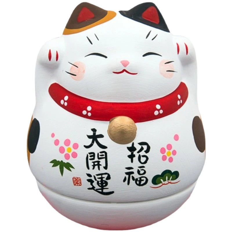 Japanese Ceramic Lucky Cat Tumbler Daruma Crafts Cartoon Lucky Cat Ornaments Landscape Home Decor Fortune Cat Statue Figurines