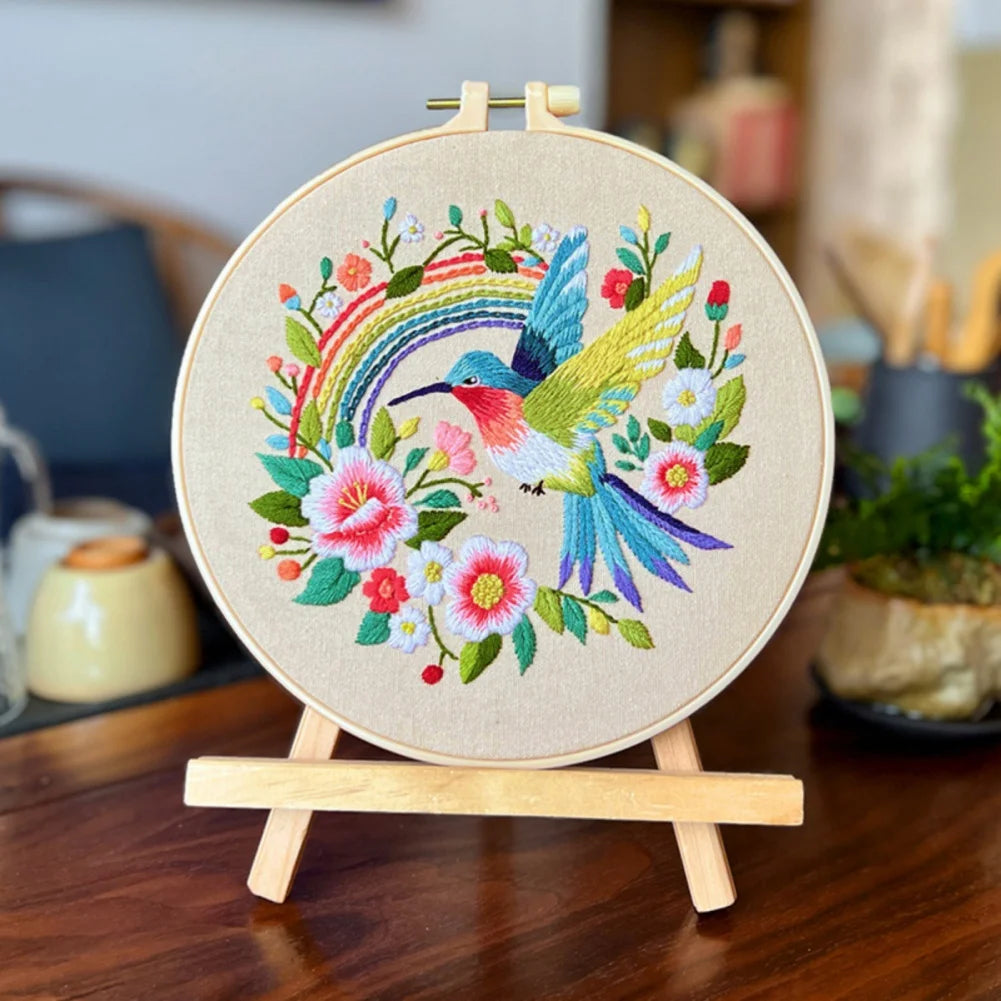 4pcs/set Embroidery Kit for Beginners Art Craft Hummingbird Flower Cross Stitch Starter Kits DIY Handmade Sewing Art Crafts