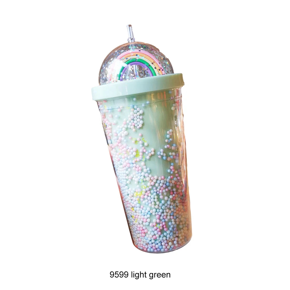 Rainbow Plastic Water Bottle Stylish And Functional Hydration Companion Nice Gift Straw Lid Cup light pink 550ml