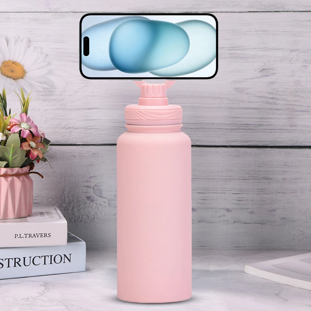 Double Vacuum Insulated Bottle Lid with Phone Holder Sports Water Bottle Lid Leak Proof Insulated Bottle Lid for Outdoor Sports