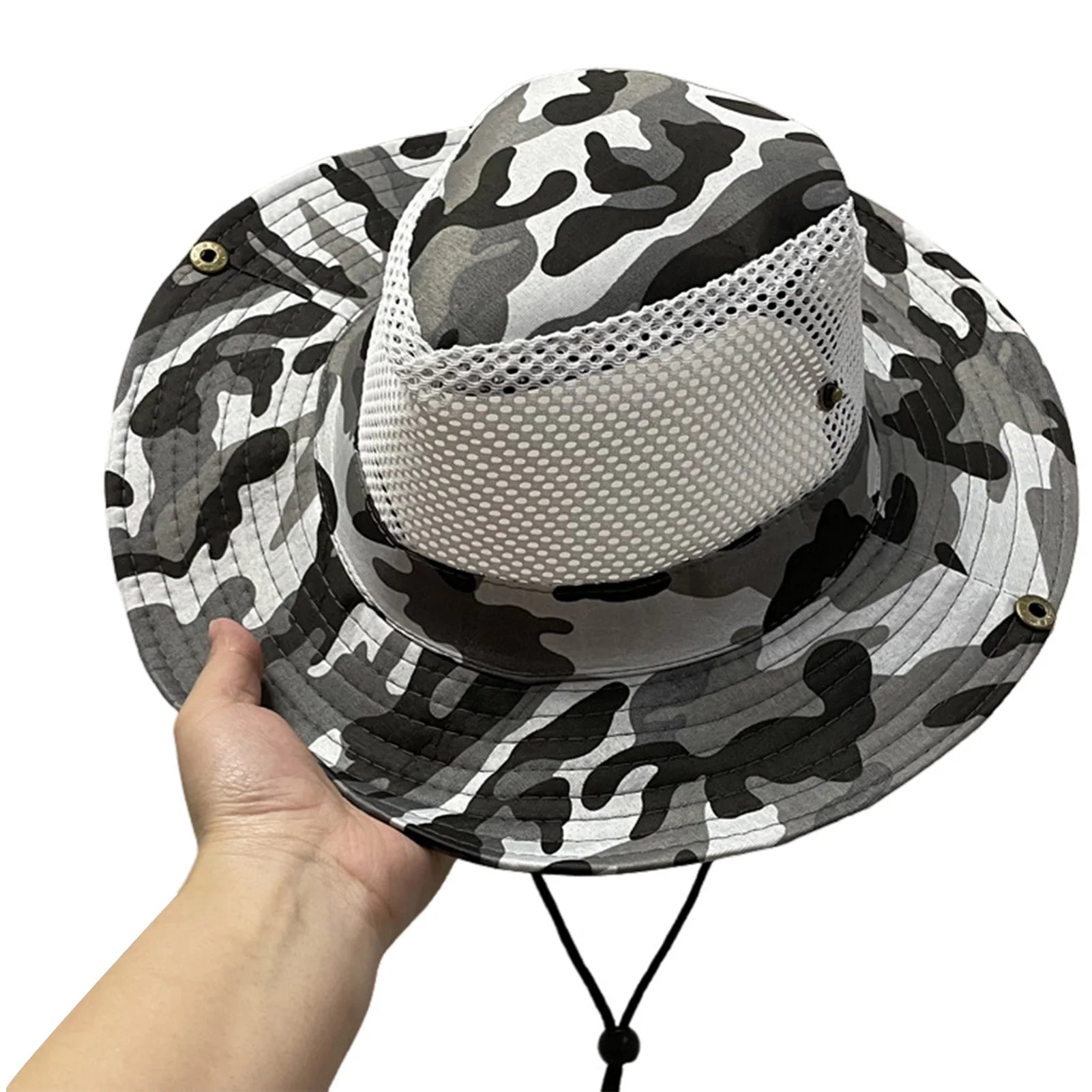 Summer Bucket Hats Hollow out Breathable Wide Brim Fisherman Hat Drawstring UV Protection Casua Hats for Outdoor Travel Hiking