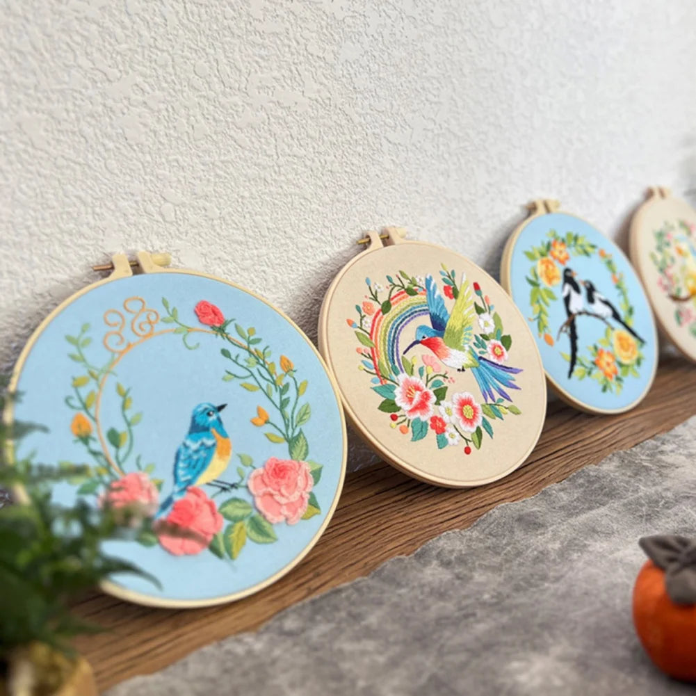 4pcs/set Embroidery Kit for Beginners Art Craft Hummingbird Flower Cross Stitch Starter Kits DIY Handmade Sewing Art Crafts