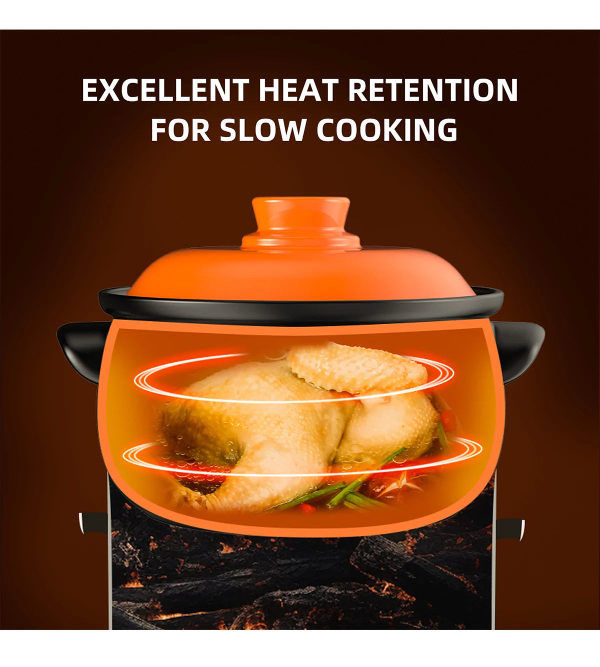 129oz Ceramic Clay Pot with Orange Lid, Heat-Resistant & Thermal Shock Proof - China Restaurant Style, Easy Clean & Oven Safe