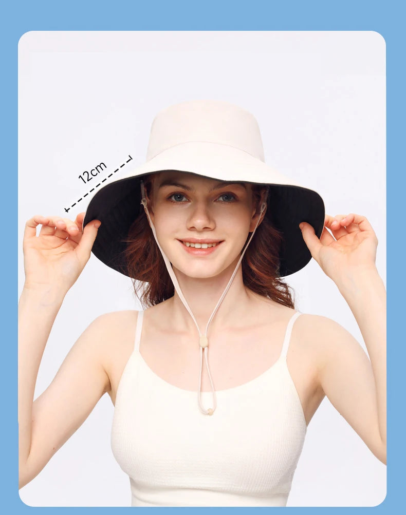 OhSunny Fisherman Hats for Women,Womne's Bucket Sunhat Double-Sided Wearing,UPF50+ Large Brim Hiking Hats with Ponytail Hole