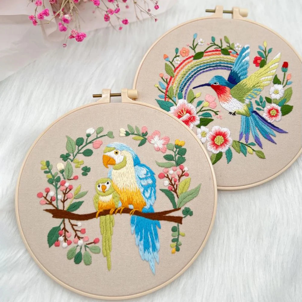 4pcs/set Embroidery Kit for Beginners Art Craft Hummingbird Flower Cross Stitch Starter Kits DIY Handmade Sewing Art Crafts