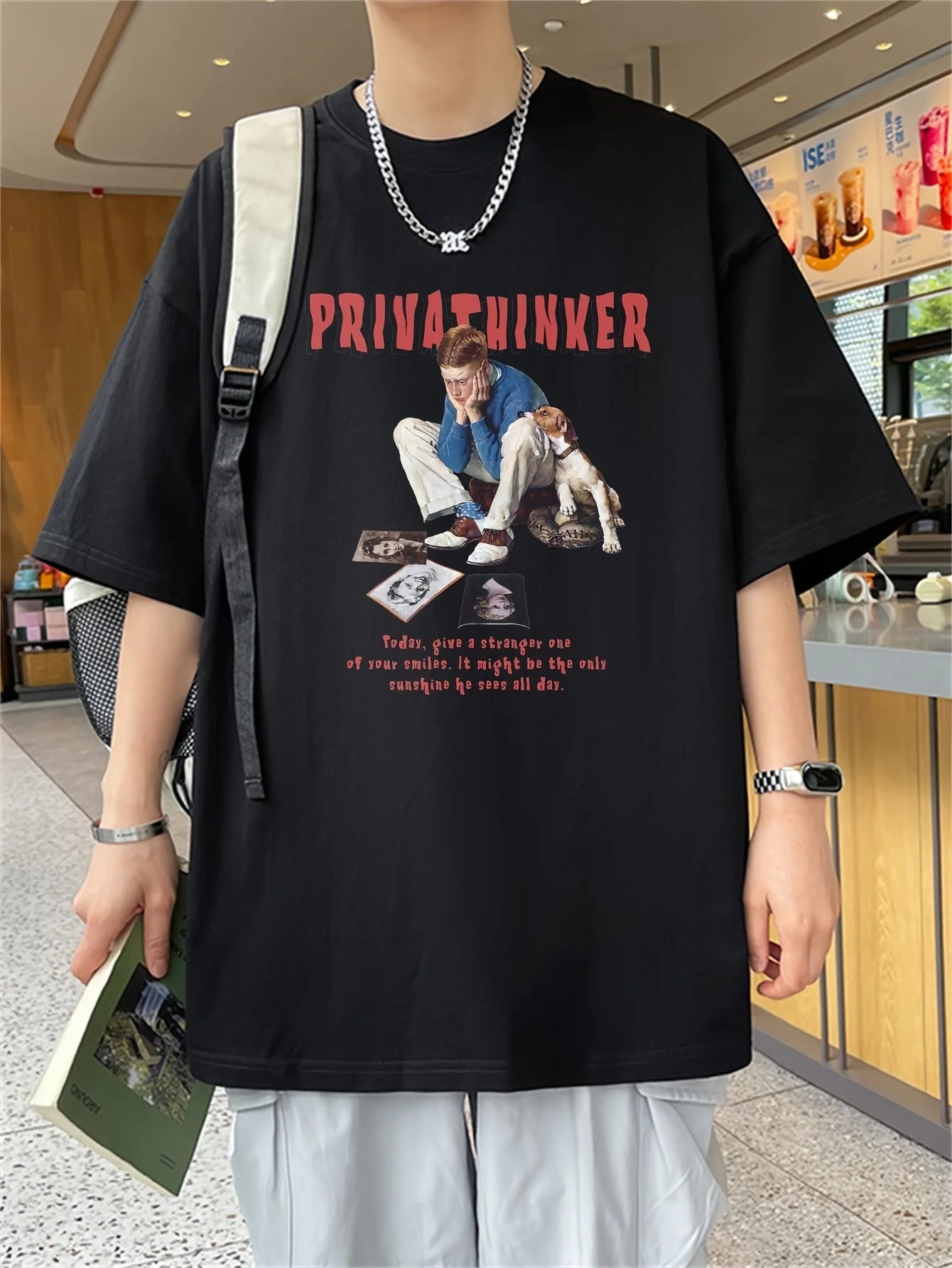PRIVATINKER Graphic Men's T-Shirt - Casual Black Cotton Tee with White Lettering, Short Sleeves, Round Neck