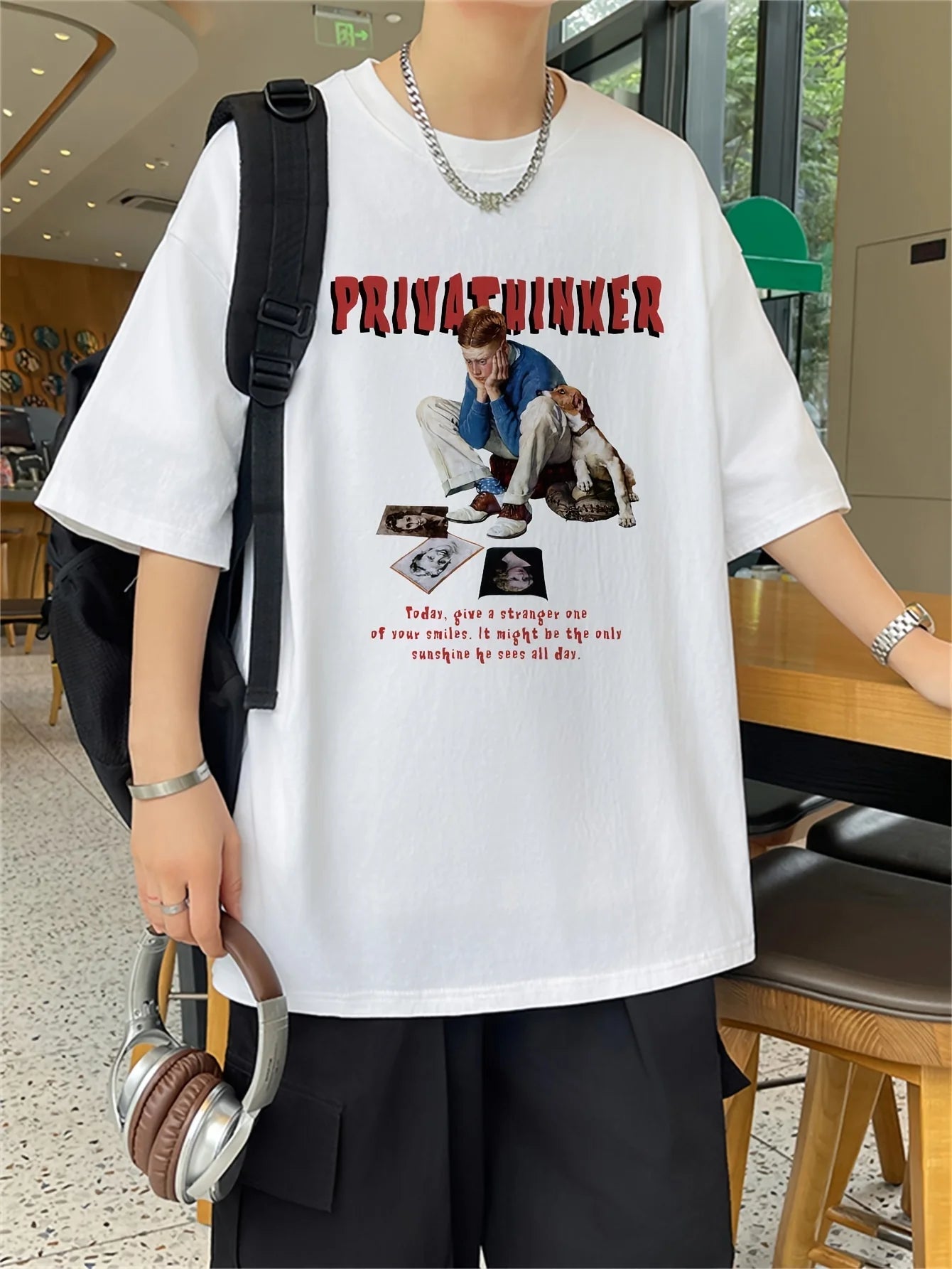 PRIVATINKER Graphic Men's T-Shirt - Casual Black Cotton Tee with White Lettering, Short Sleeves, Round Neck