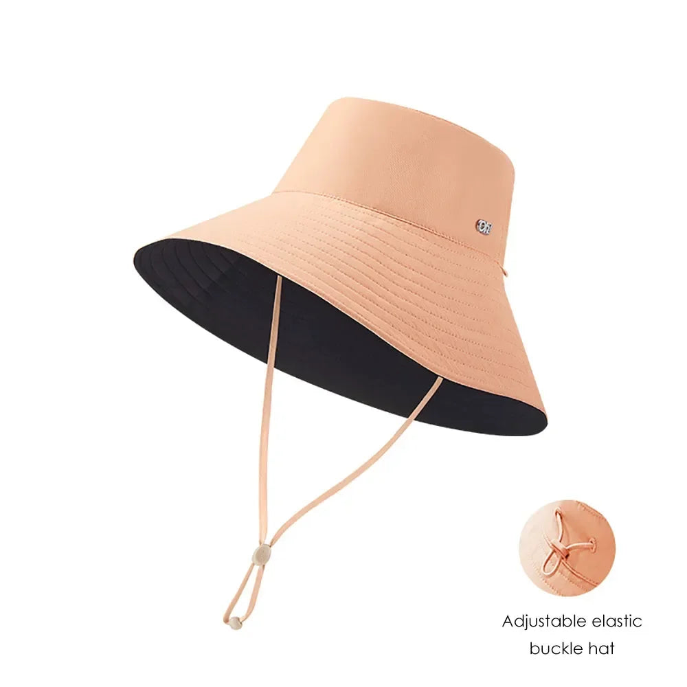 OhSunny Fisherman Hats for Women,Womne's Bucket Sunhat Double-Sided Wearing,UPF50+ Large Brim Hiking Hats with Ponytail Hole