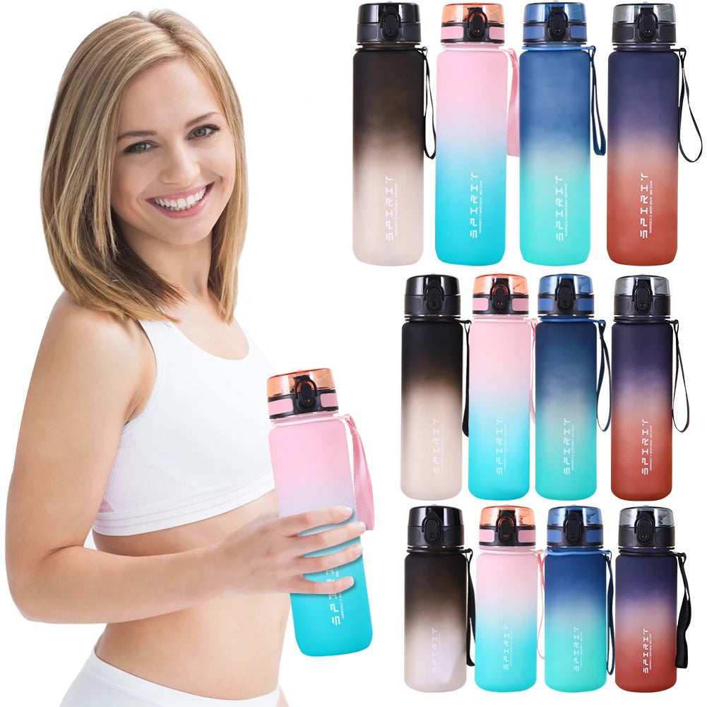 Frosted Water Bottle Leakproof Dazzling Color Water Bottle Large Capacity Gradient Water Cup for Fitness Gym Outdoor Sports