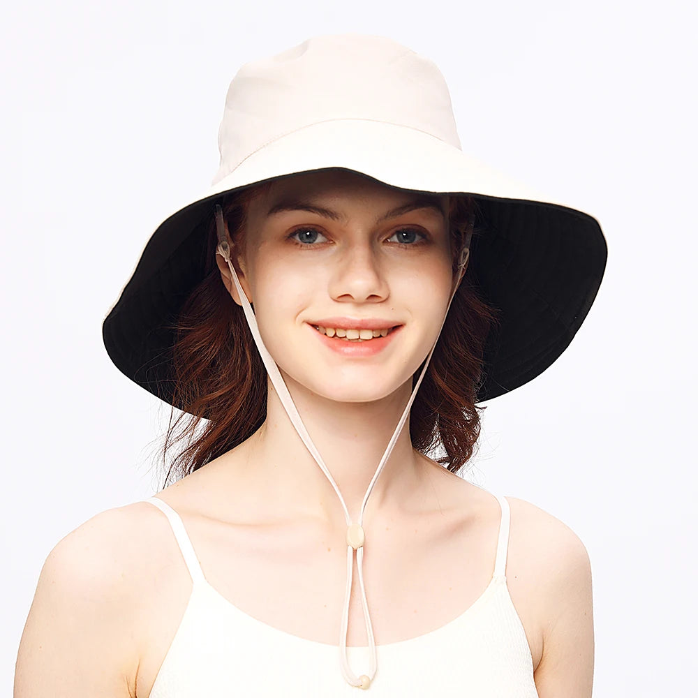 OhSunny Fisherman Hats for Women,Womne's Bucket Sunhat Double-Sided Wearing,UPF50+ Large Brim Hiking Hats with Ponytail Hole