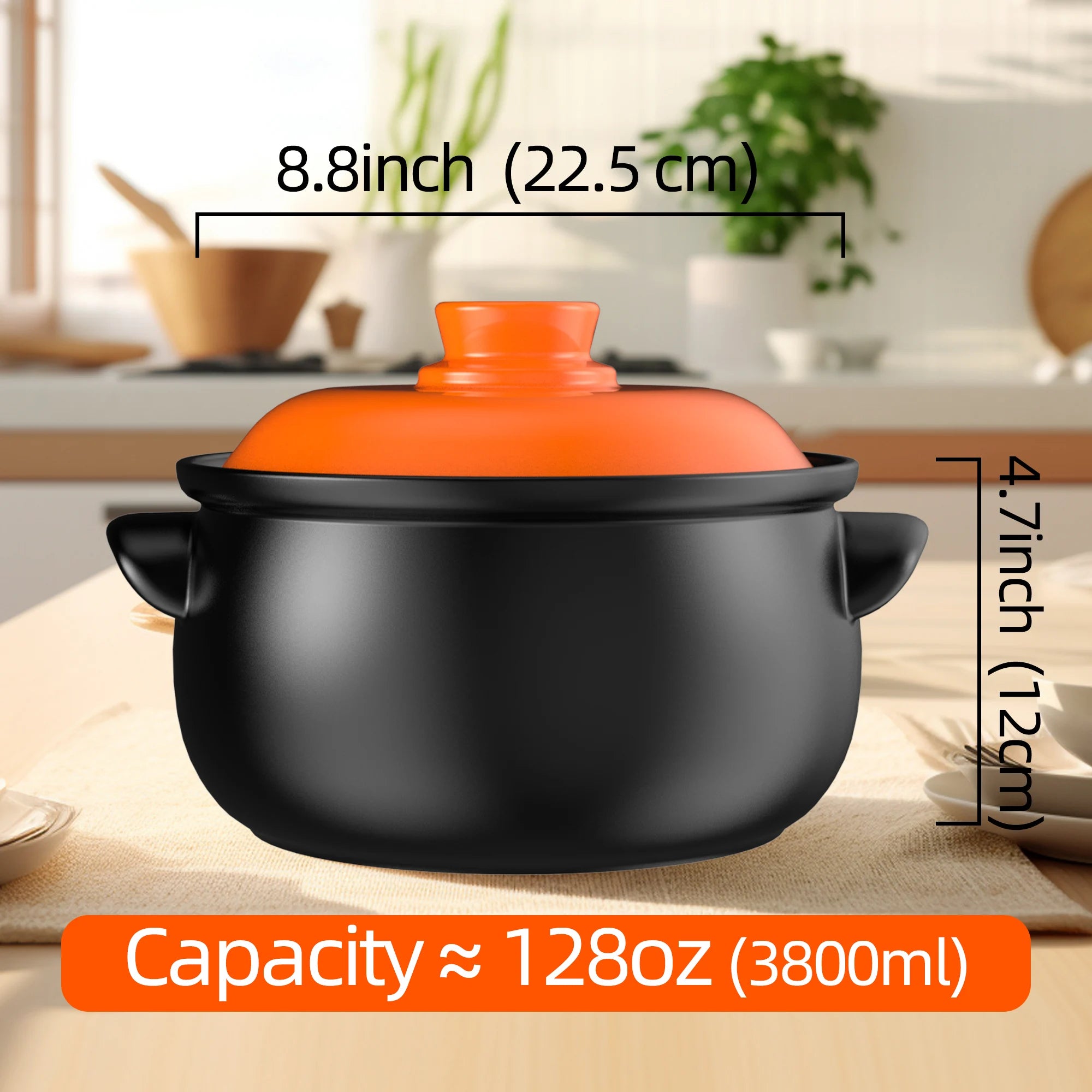 129oz Ceramic Clay Pot with Orange Lid, Heat-Resistant & Thermal Shock Proof - China Restaurant Style, Easy Clean & Oven Safe