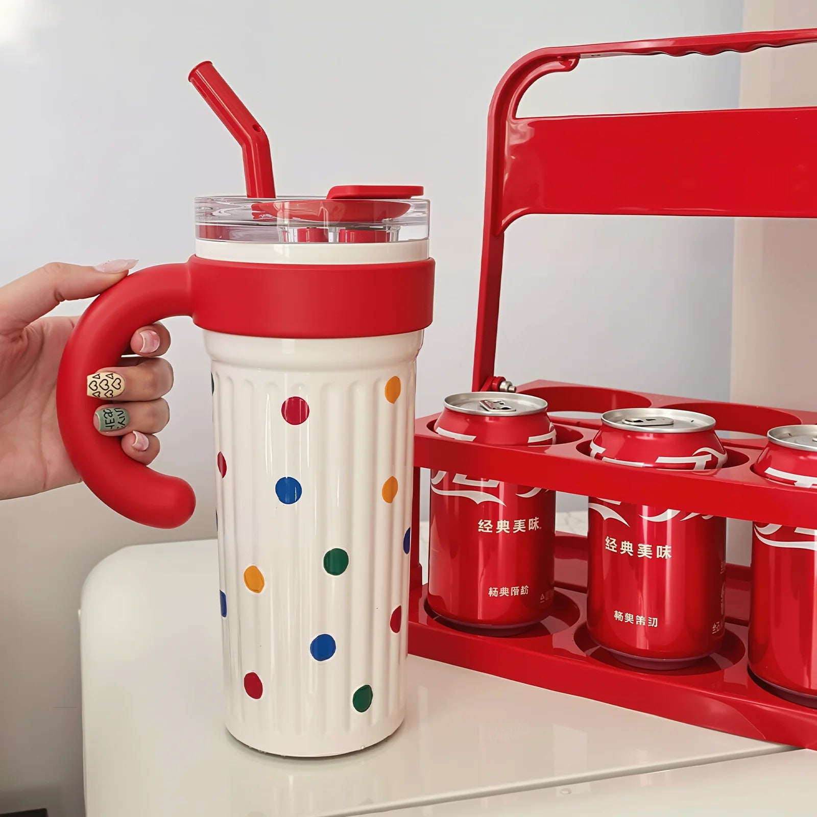 30oz Insulated Tumbler With Handle And Lid Straws, Stainless Steel Travel Coffee Cup Holder Friendly, Metal Water Bottle Keeps D