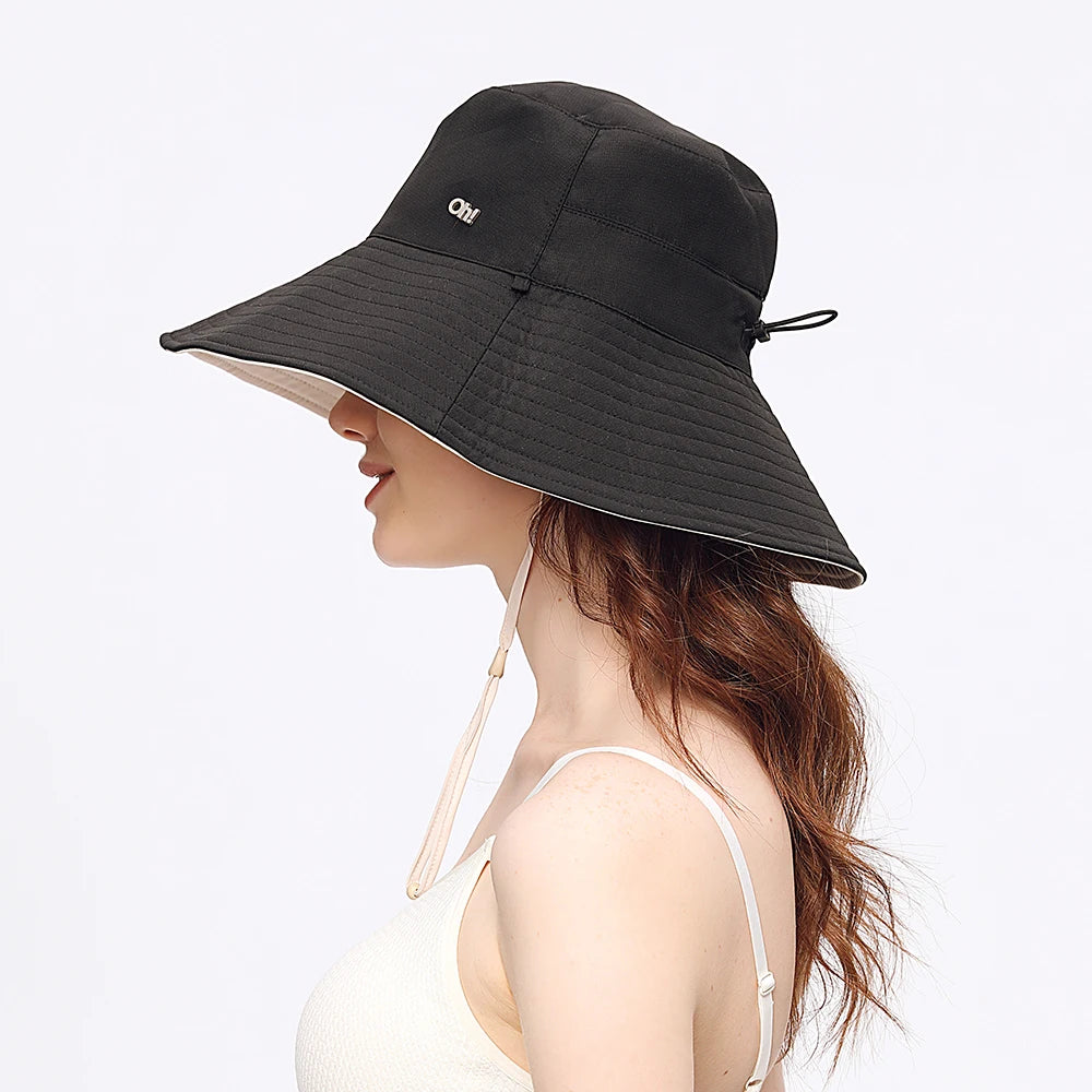 OhSunny Fisherman Hats for Women,Womne's Bucket Sunhat Double-Sided Wearing,UPF50+ Large Brim Hiking Hats with Ponytail Hole