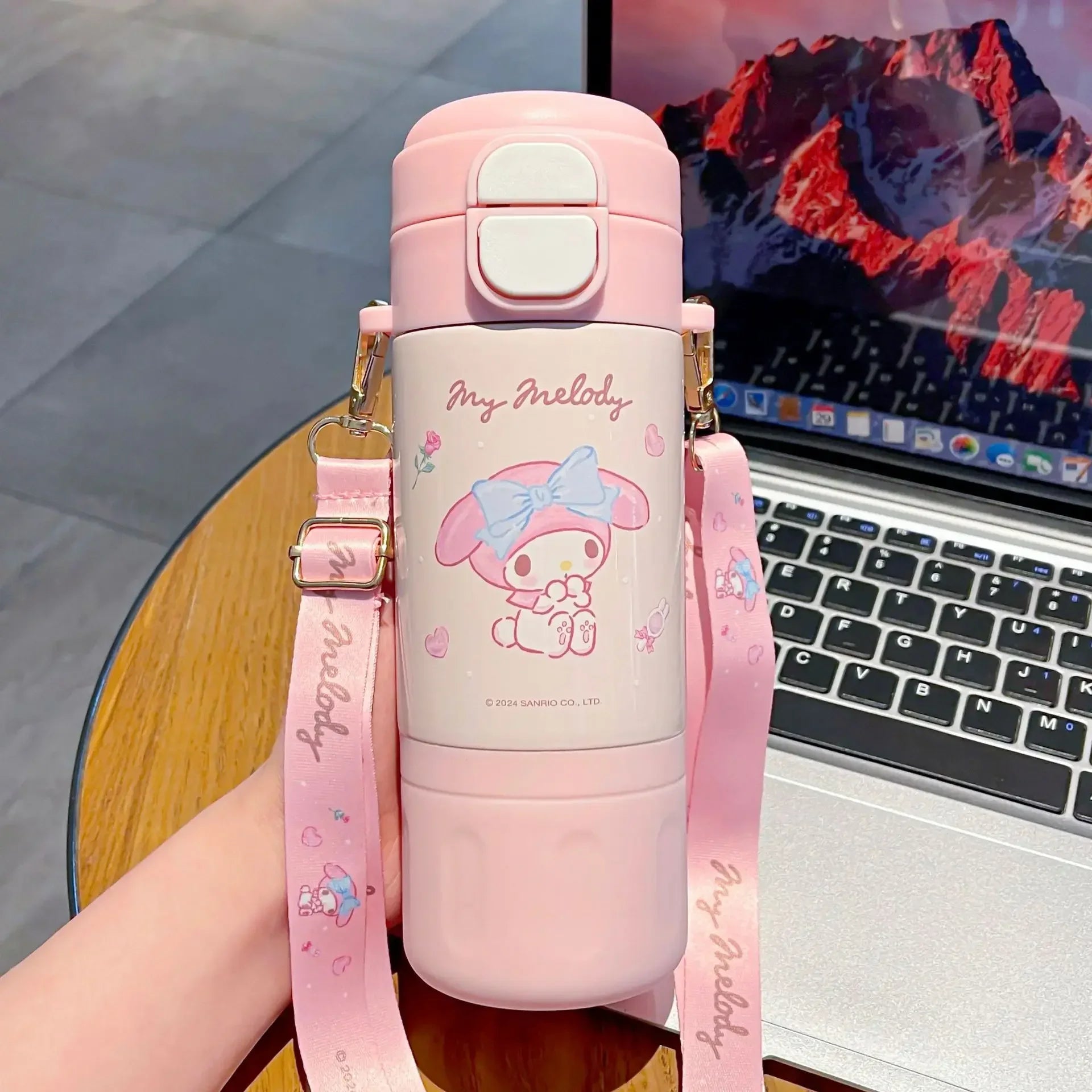 480ml Sanrio Thermos Cup Hello Kitty Kuromi Cinnamoroll Water Cup My Melody Student Stainless Steel Tinsulated Water Bottle Gift