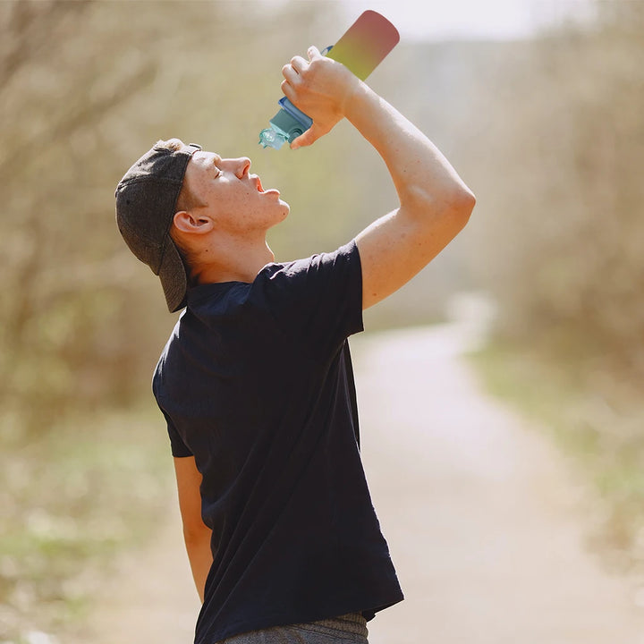 1L Motivational Gradient Fitness Water Bottle Removable Strainer Leak-proof Plastic Drink Cup Fitness Pink Blue