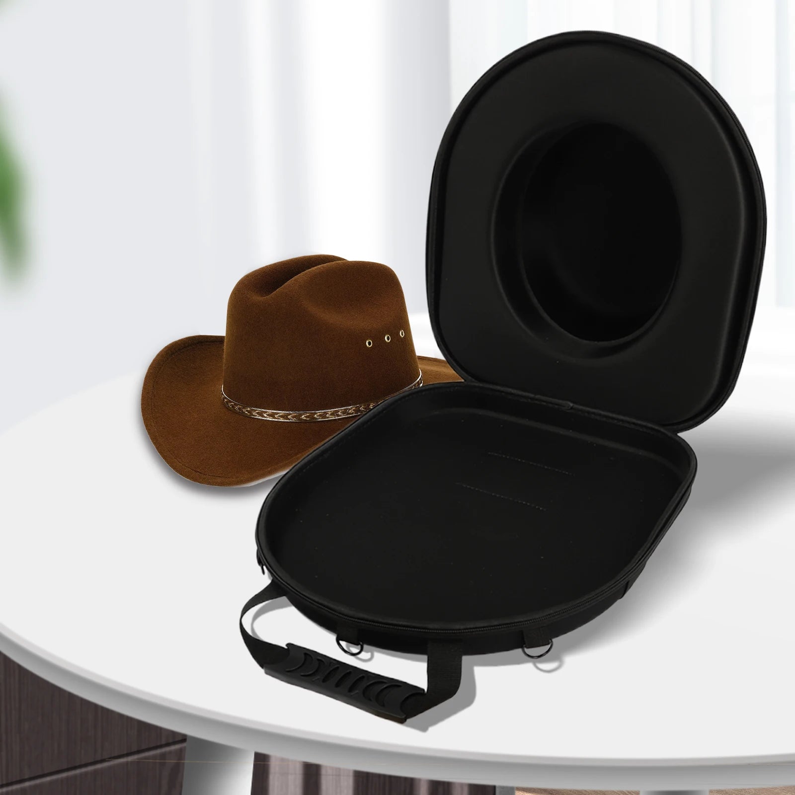 Cowboy Hat Storage Box - Zippered EVA Hat Organizer Bag for 7-10 Hats - Durable Polyester Travel Case W/ Shoulder Strap & Insert