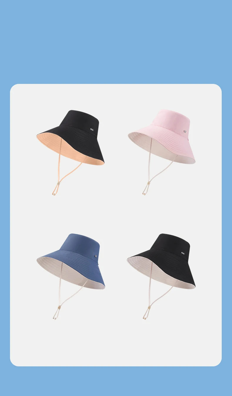 OhSunny Fisherman Hats for Women,Womne's Bucket Sunhat Double-Sided Wearing,UPF50+ Large Brim Hiking Hats with Ponytail Hole