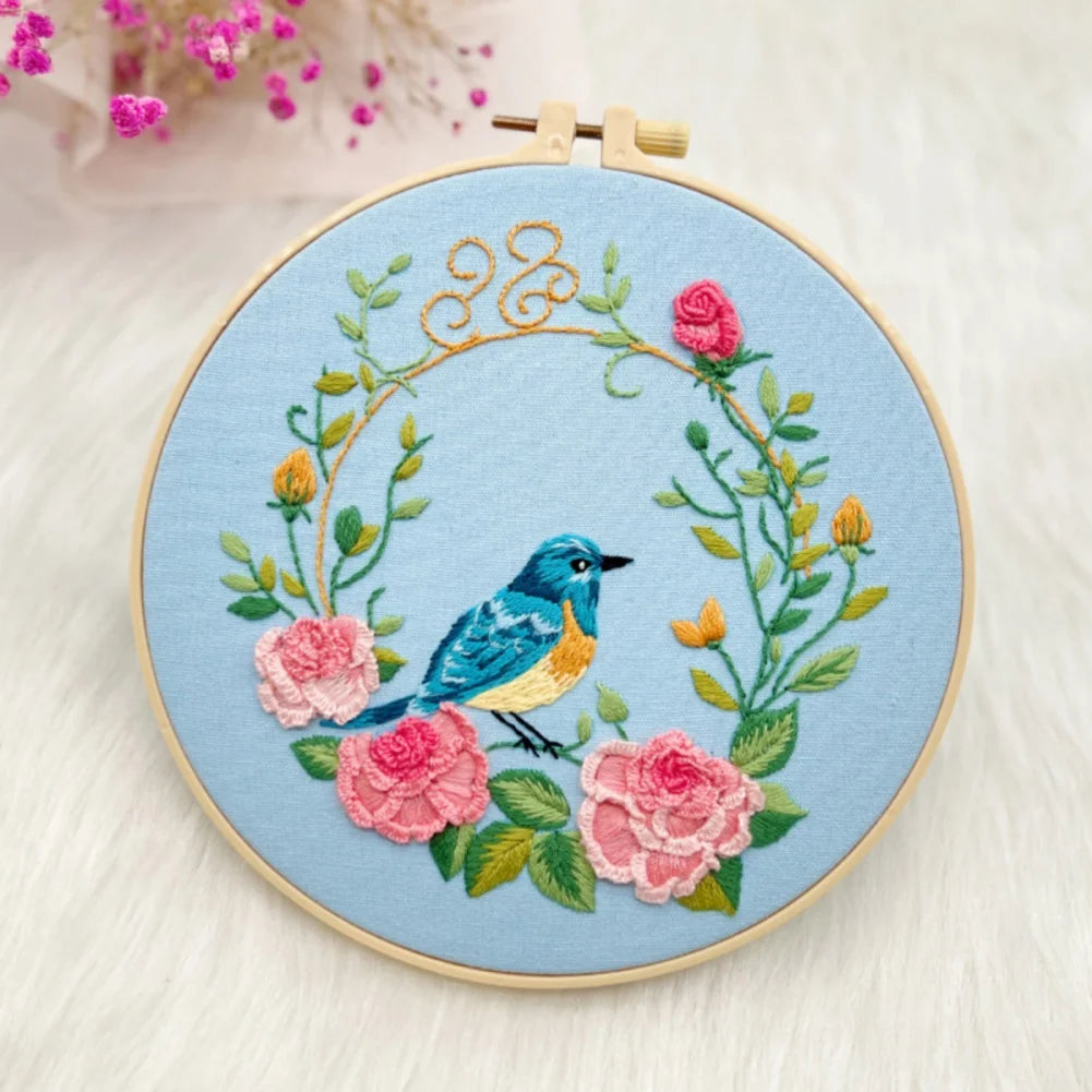 4pcs/set Embroidery Kit for Beginners Art Craft Hummingbird Flower Cross Stitch Starter Kits DIY Handmade Sewing Art Crafts