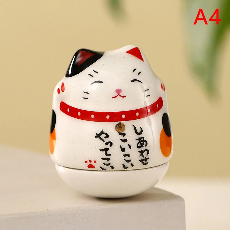 Japanese Ceramic Lucky Cat Tumbler Daruma Crafts Cartoon Lucky Cat Ornaments Landscape Home Decor Fortune Cat Statue Figurines