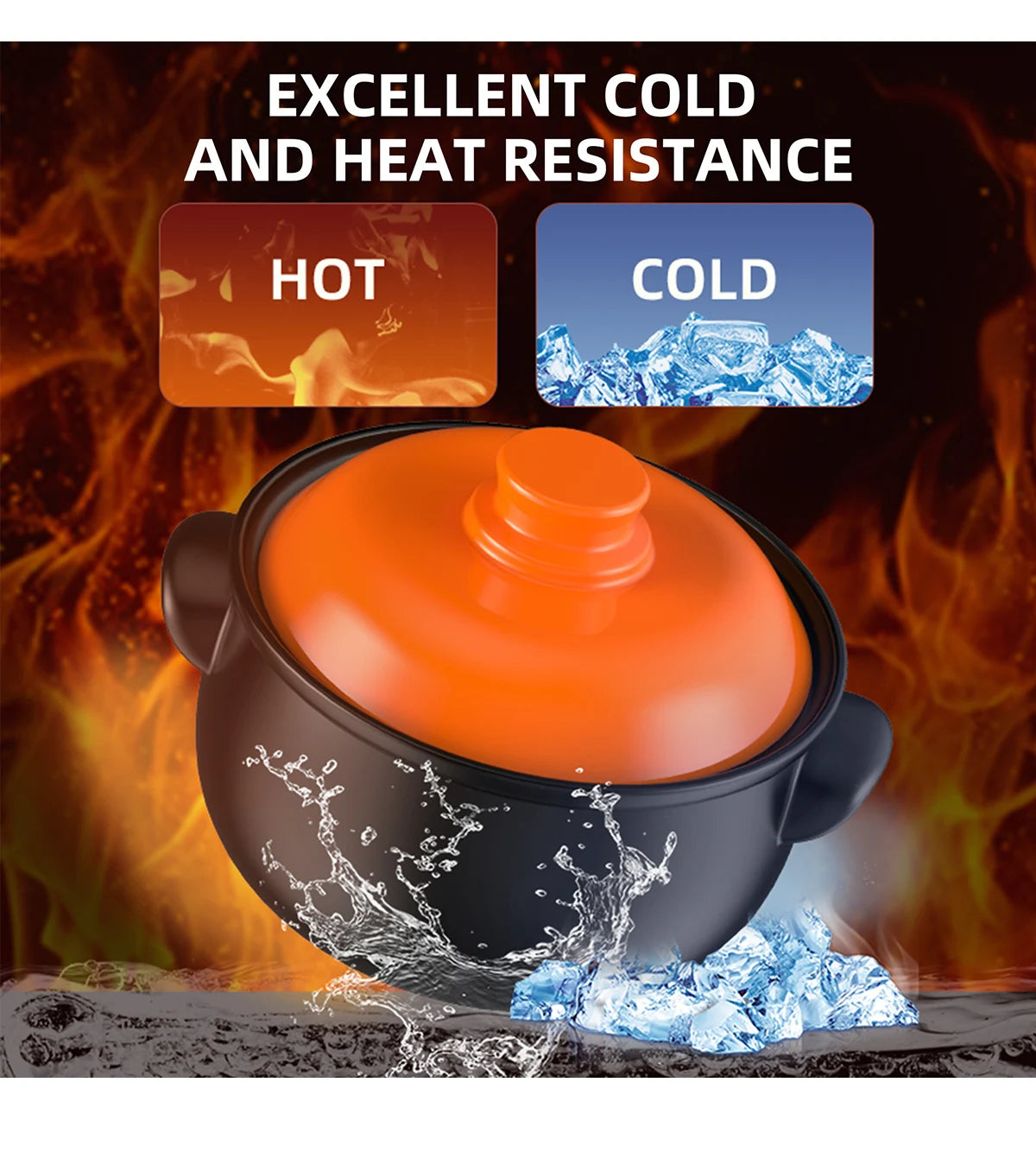 129oz Ceramic Clay Pot with Orange Lid, Heat-Resistant & Thermal Shock Proof - China Restaurant Style, Easy Clean & Oven Safe