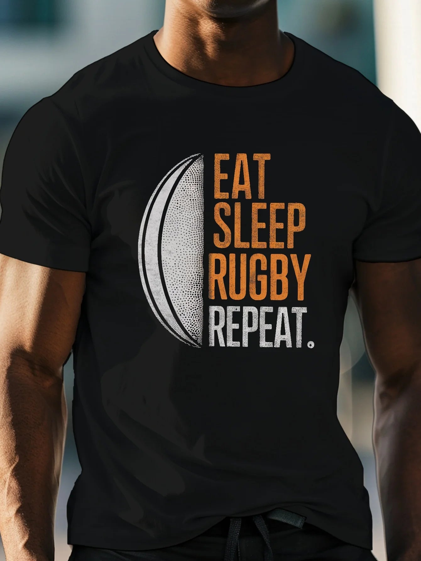 Eat Sleep Rugby Repeat" Men's Casual Tee - Comfy, Lightweight Crew Neck T-Shirt for Summer, Breathable Polyester