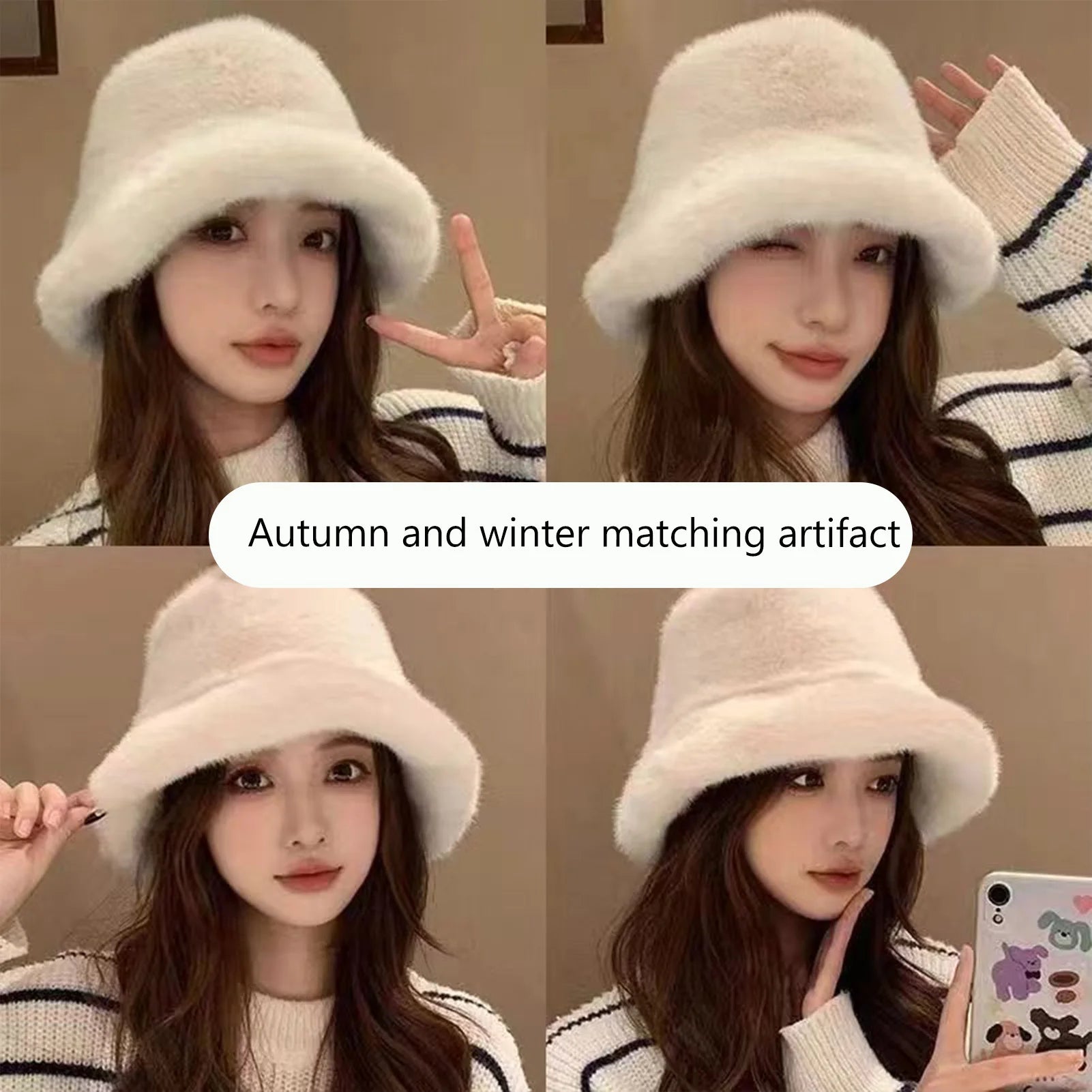 Women's Trendy Bucket Hat Outdoor Comfortable Winter Warm Bucket Hats for Cold Weather Autumn Headwear