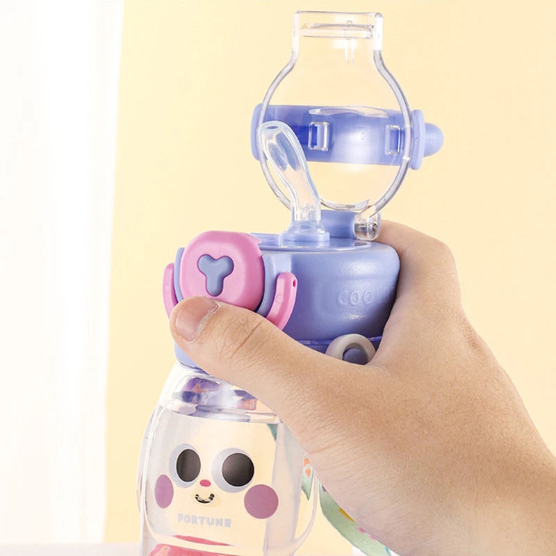 600ml Cute Water Cup Girls Boys Plastic Portable Straw Large Capacity Water Bottle With Strap Gift For Student School Cup Summer