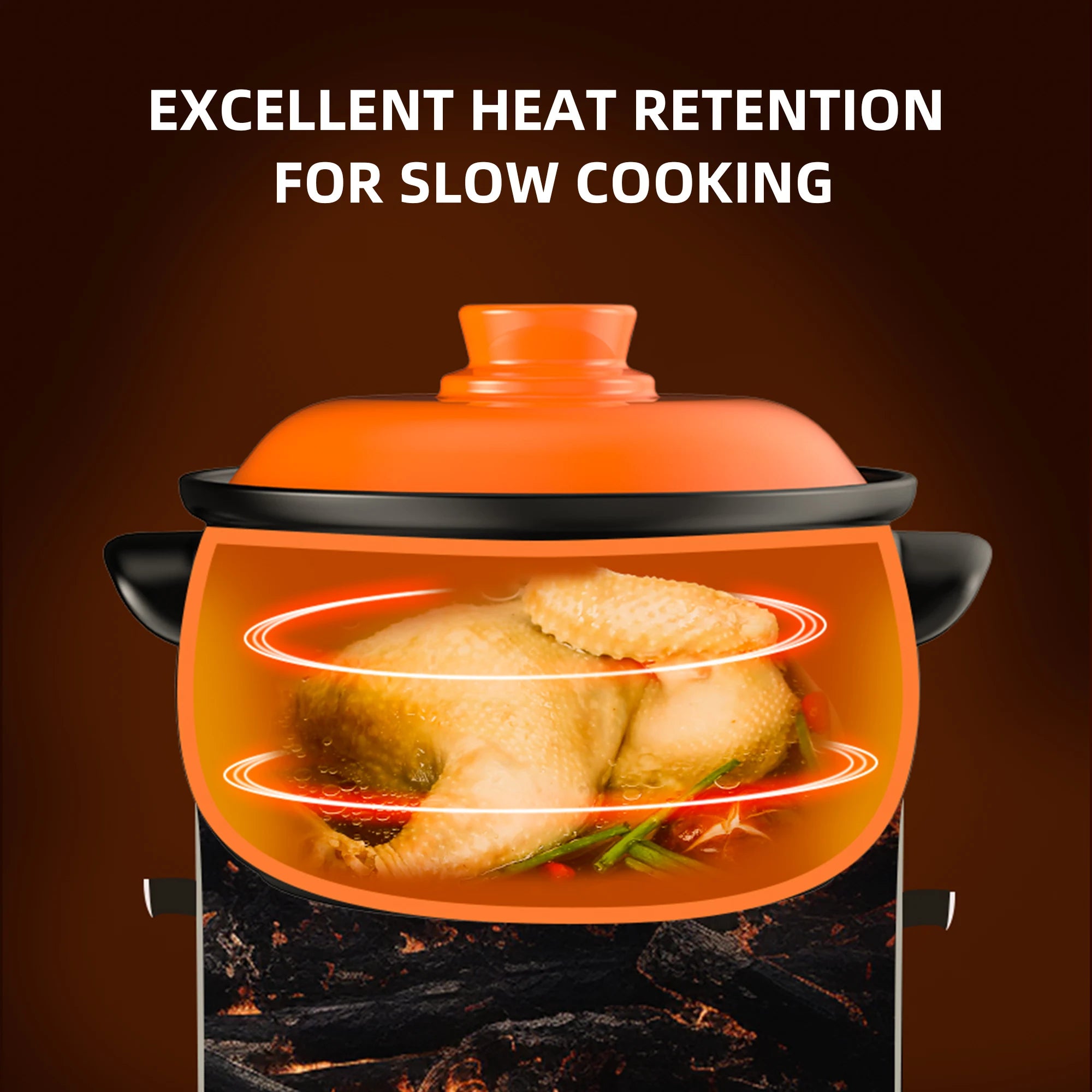129oz Ceramic Clay Pot with Orange Lid, Heat-Resistant & Thermal Shock Proof - China Restaurant Style, Easy Clean & Oven Safe