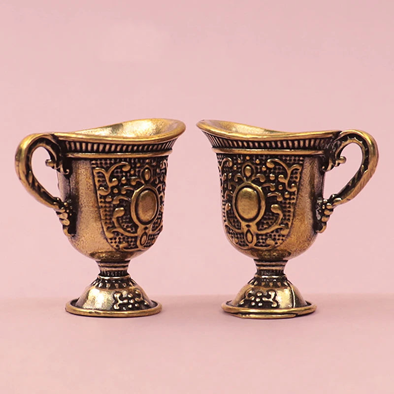Antique Small Copperware Buddha Tea Set Copper Teacup Brass Keychain Pendant Home Living Room Decoration Crafts Gift