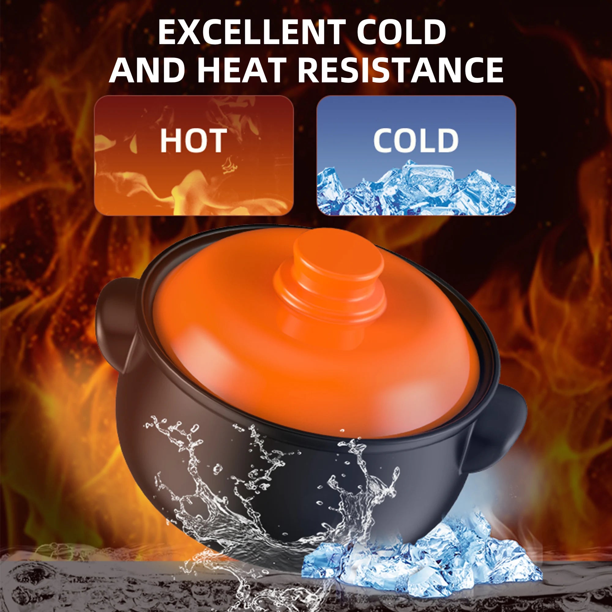 129oz Ceramic Clay Pot with Orange Lid, Heat-Resistant & Thermal Shock Proof - China Restaurant Style, Easy Clean & Oven Safe