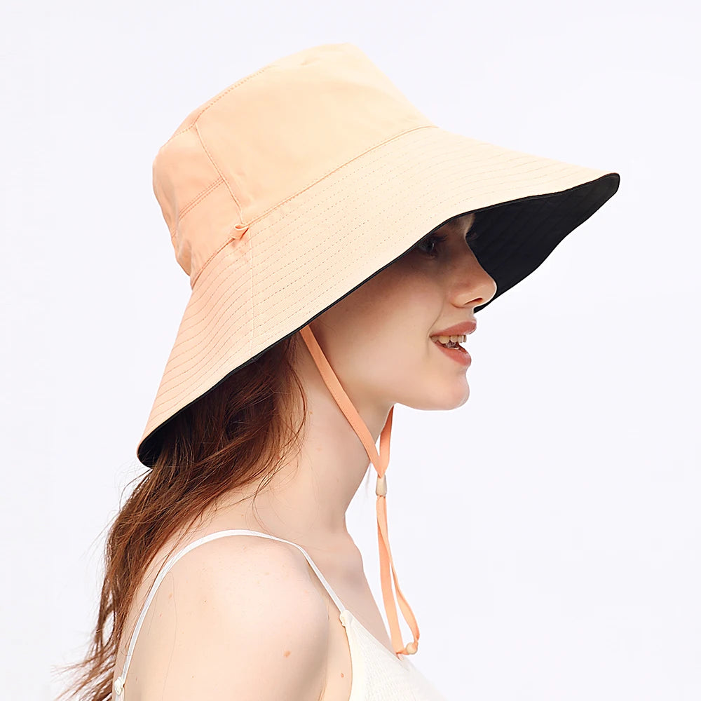 OhSunny Fisherman Hats for Women,Womne's Bucket Sunhat Double-Sided Wearing,UPF50+ Large Brim Hiking Hats with Ponytail Hole