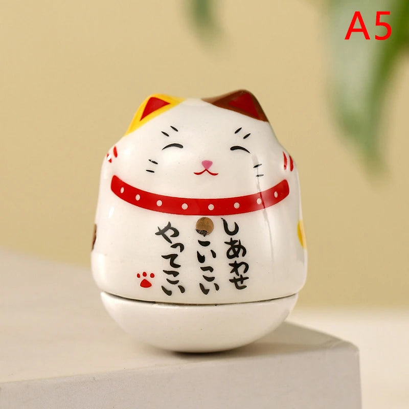 Japanese Ceramic Lucky Cat Tumbler Daruma Crafts Cartoon Lucky Cat Ornaments Landscape Home Decor Fortune Cat Statue Figurines
