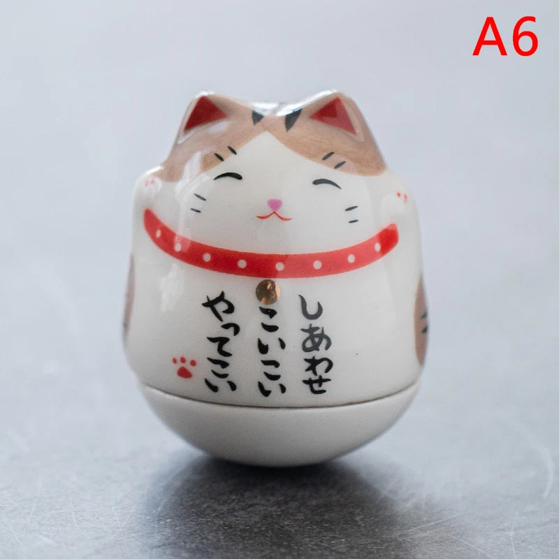 Japanese Ceramic Lucky Cat Tumbler Daruma Crafts Cartoon Lucky Cat Ornaments Landscape Home Decor Fortune Cat Statue Figurines