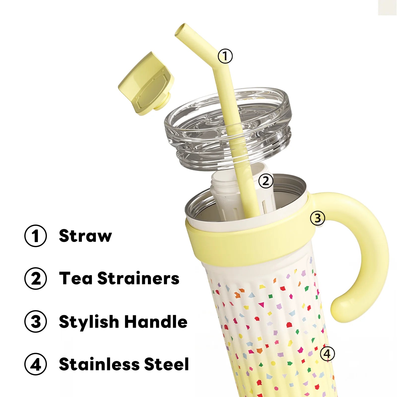 30oz Insulated Tumbler With Handle And Lid Straws, Stainless Steel Travel Coffee Cup Holder Friendly, Metal Water Bottle Keeps D