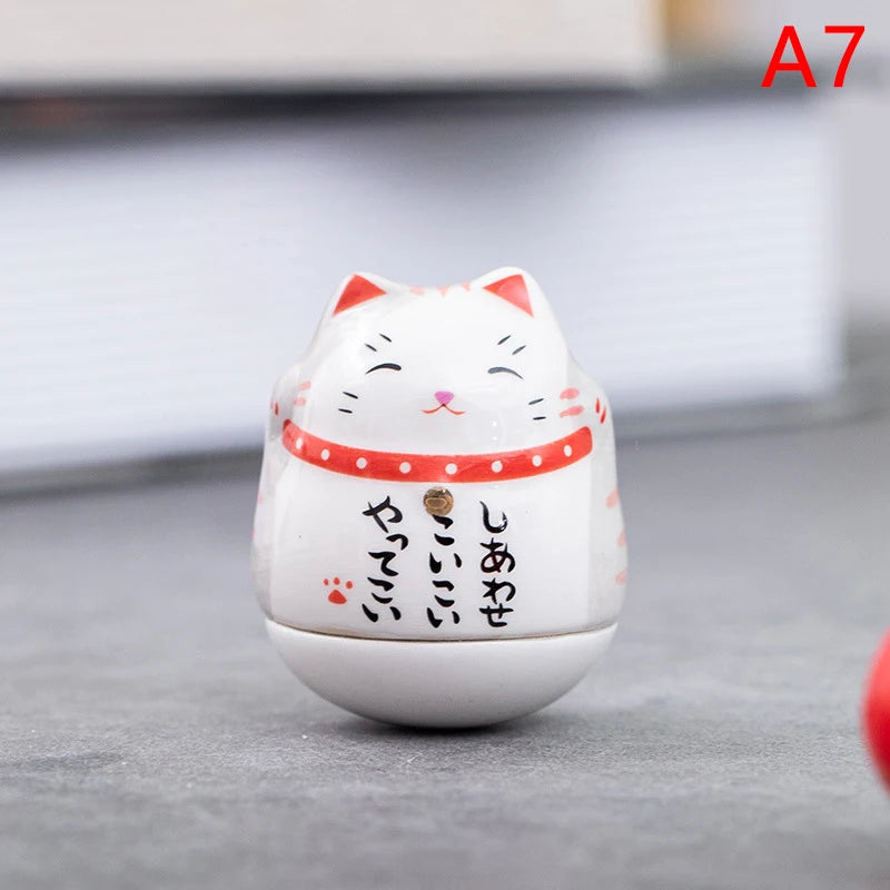 Japanese Ceramic Lucky Cat Tumbler Daruma Crafts Cartoon Lucky Cat Ornaments Landscape Home Decor Fortune Cat Statue Figurines