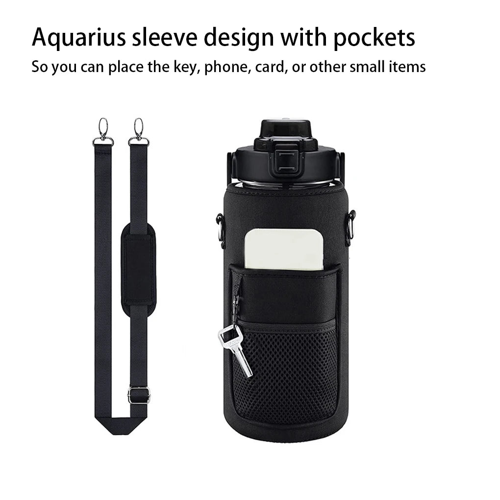 Camping Water Bottle Cover Universal Insulated Kettle Bag Phone Holder Thermal Vacuum Flask Sleeve Pouch Black