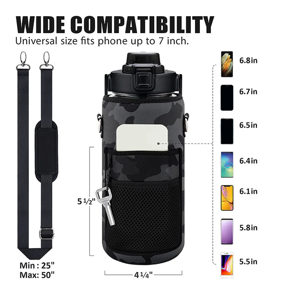 Camping Water Bottle Cover Universal Insulated Kettle Bag Phone Holder Thermal Vacuum Flask Sleeve Pouch Black