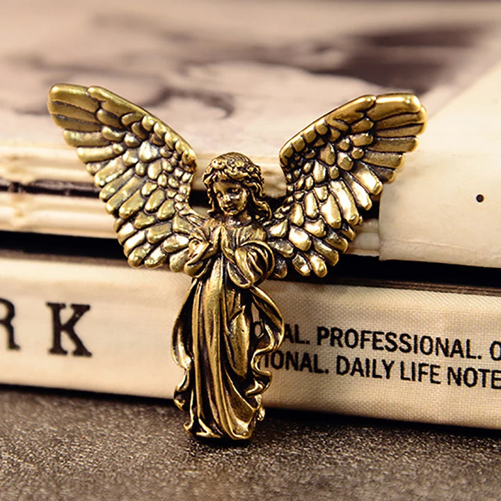 Vintage Brass Blessed Guardian Angel Figurines Miniatures Desktop Ornaments Lovely Small Statue Home Decoration Crafts