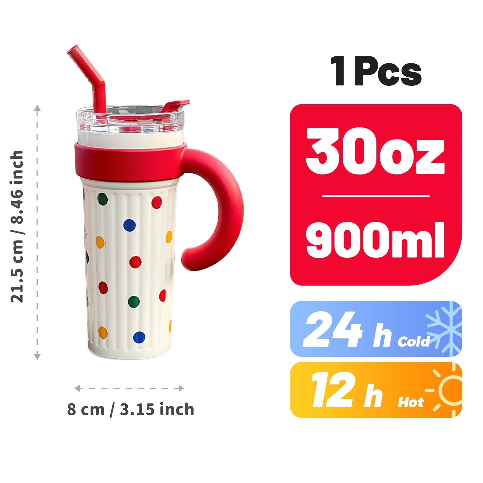 30oz Insulated Tumbler With Handle And Lid Straws, Stainless Steel Travel Coffee Cup Holder Friendly, Metal Water Bottle Keeps D