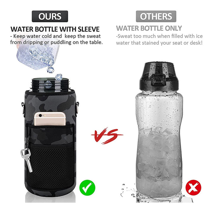 Camping Water Bottle Cover Universal Insulated Kettle Bag Phone Holder Thermal Vacuum Flask Sleeve Pouch Black