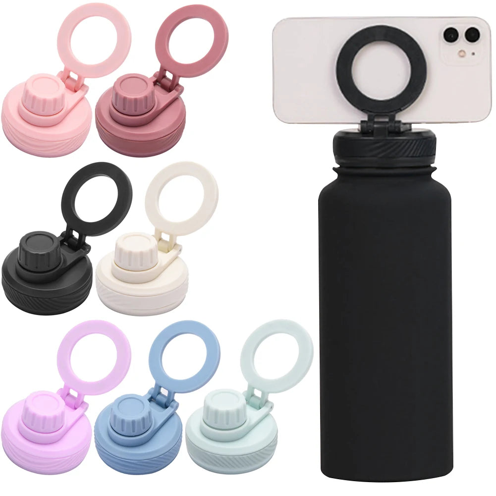 Double Vacuum Insulated Bottle Lid with Phone Holder Sports Water Bottle Lid Leak Proof Insulated Bottle Lid for Outdoor Sports