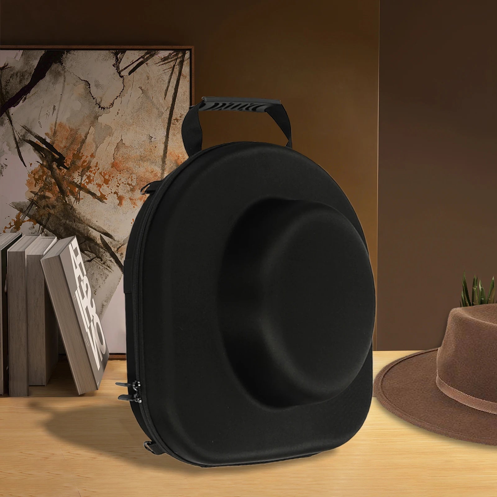 Cowboy Hat Storage Box - Zippered EVA Hat Organizer Bag for 7-10 Hats - Durable Polyester Travel Case W/ Shoulder Strap & Insert