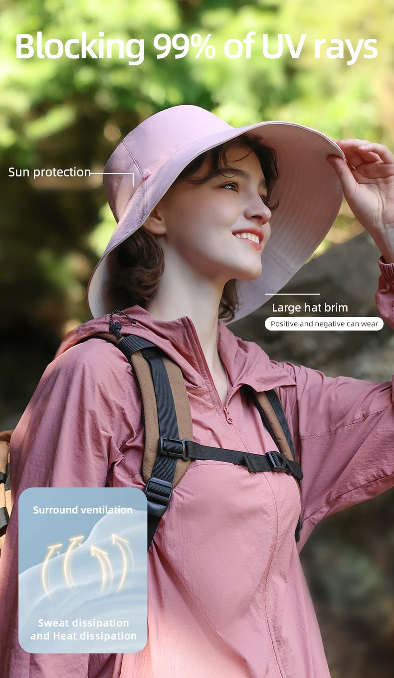 OhSunny Fisherman Hats for Women,Womne's Bucket Sunhat Double-Sided Wearing,UPF50+ Large Brim Hiking Hats with Ponytail Hole