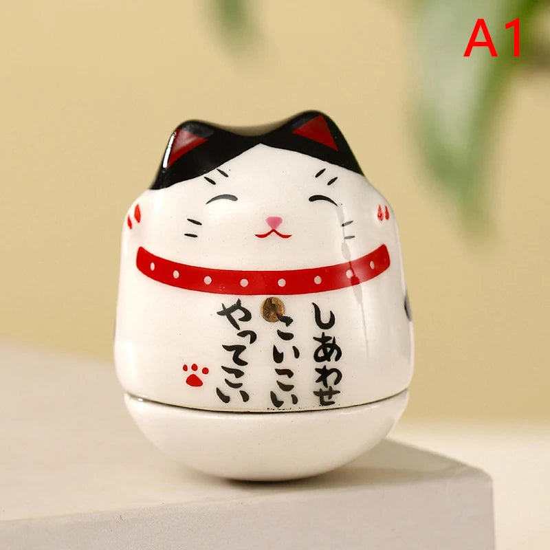 Japanese Ceramic Lucky Cat Tumbler Daruma Crafts Cartoon Lucky Cat Ornaments Landscape Home Decor Fortune Cat Statue Figurines